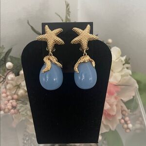 Starfish Gold and Blue Drop Earrings